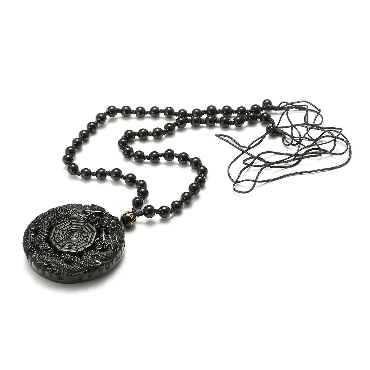 Black Obsidian Lucky Pendant Tai-Chi Necklace Chain For Men Women Gift