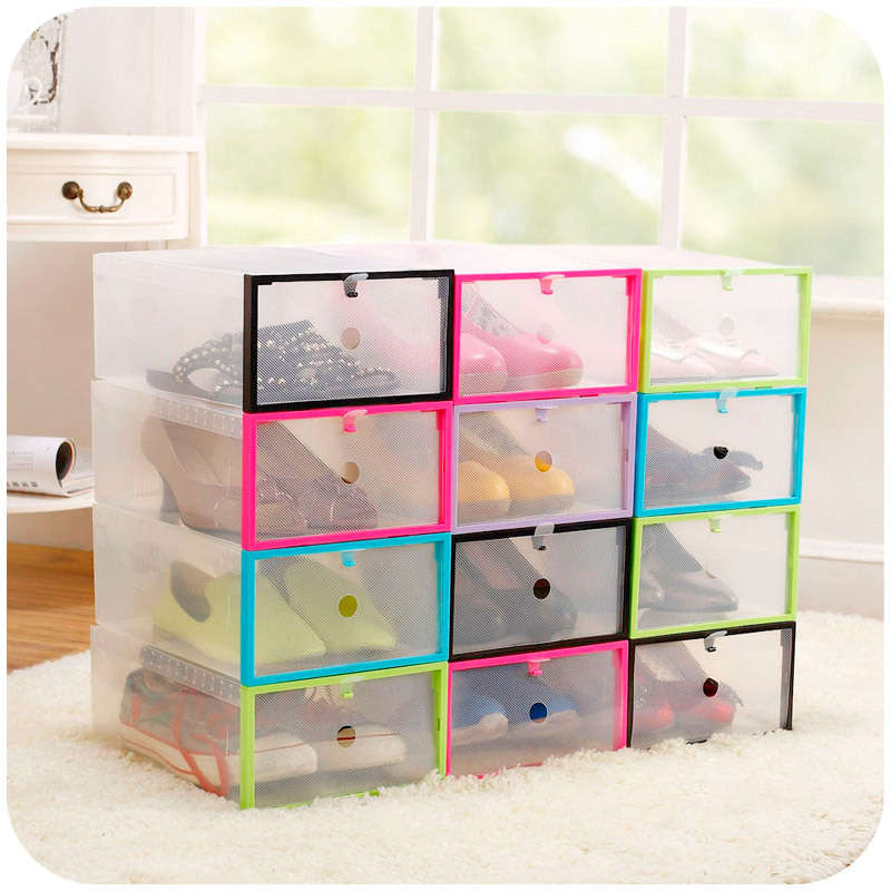 Multifunction Plastic Transparent Shoe Storage Box DIY Organizer Stackable Drawer Case