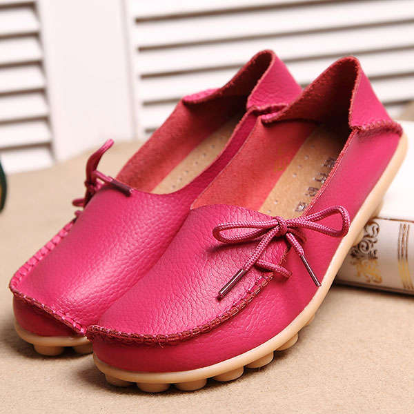 US Size 5-13 New Women Soft Comfortable Lace-Up Flat Loafers Breathable Casual Leather Flats Shoes