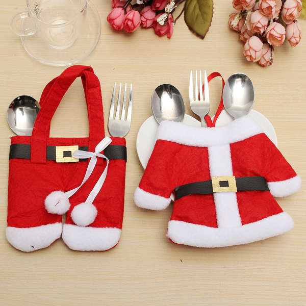 4PCS Christmas Santa Claus Tableware Silverware Dinner Party Decor