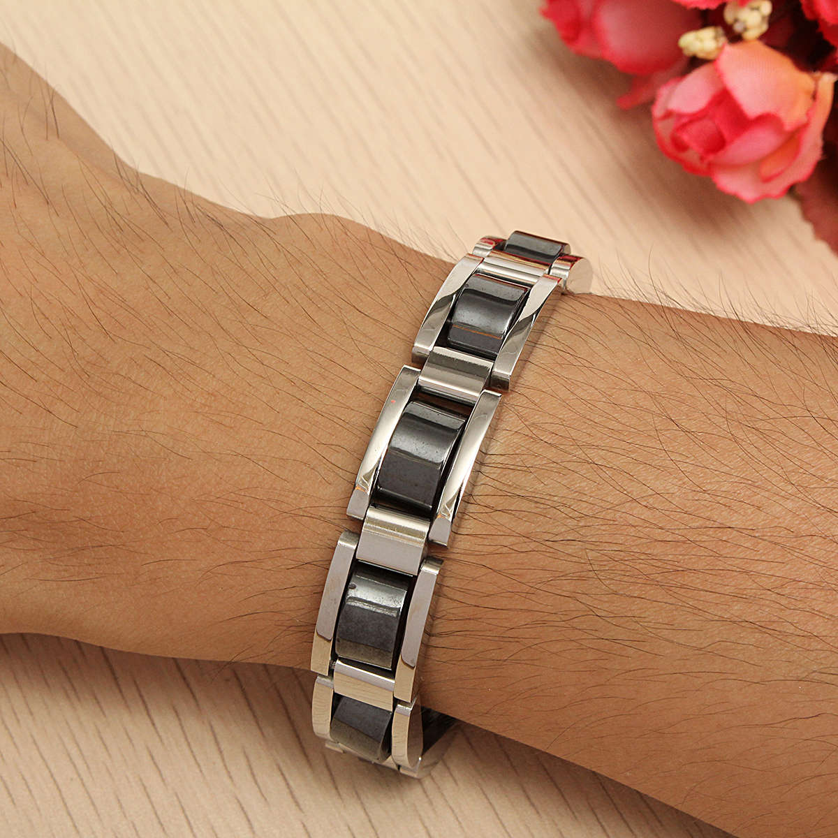 Titanium Pain Relief Therapy Bracelet Hematite Magnetic Energy Bangle Chain