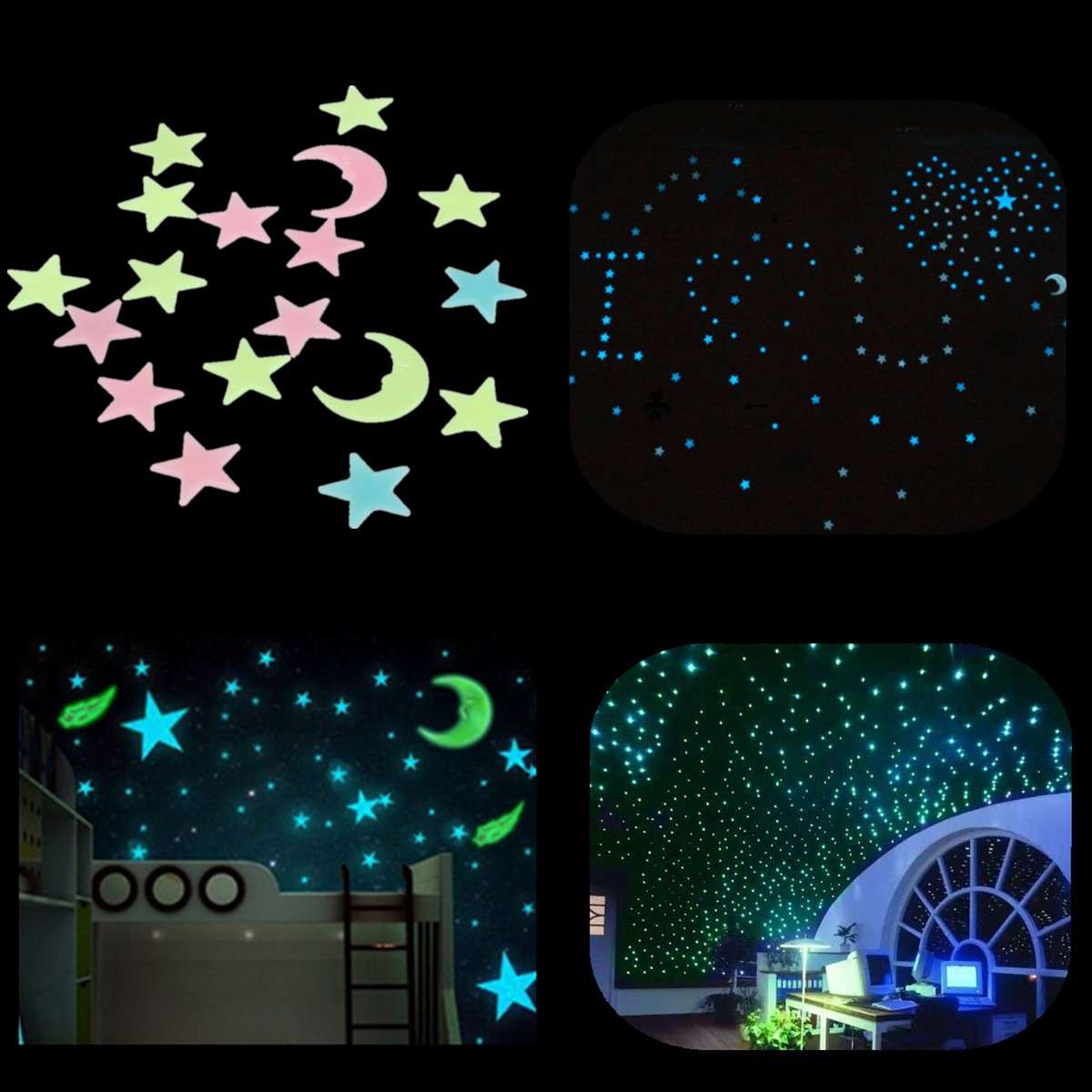 18Pcs Plastic Glowing In The Dark Moon Stars Stickers Wall Art Home Party DIY Decor Wall Stickers