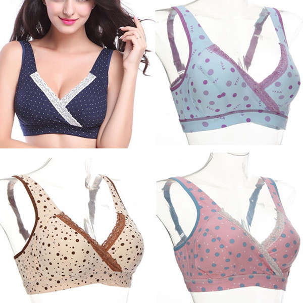 Maternity Prevent Breasts Sag Pregnant Women Underwear Wire Free Cotton Lace Cross Nursing Sleep Bra