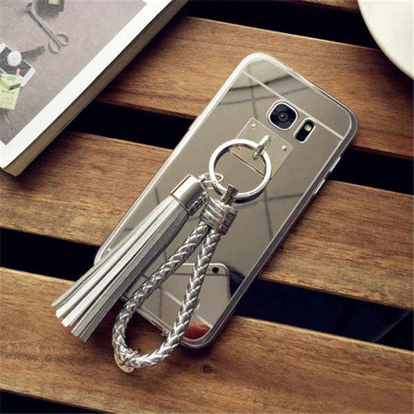 TPU Edge Shockproof Tassel Ornament Mirror Back Case Cover for Samsung Galaxy S7 Edge G9350