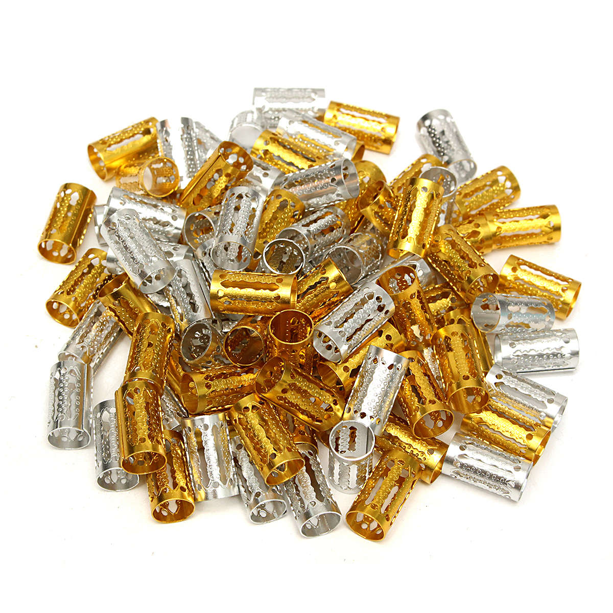 100pcs Gold Silver Long Dreadlock Braiding Beads Hair Braid Cuff Clips Mixed Colors