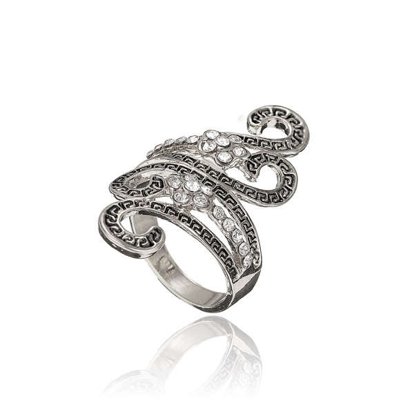 Vintage Hollow Rhinestone Alloy Finger Ring For Women