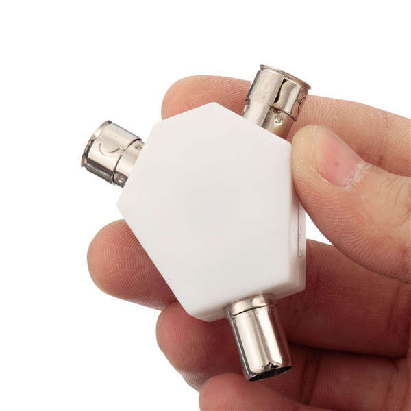1 Coaxial Plug To 2 Female TV 9.5 Aerial Coaxial Socket Splitter Convertor White