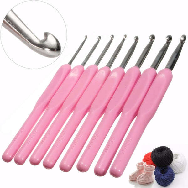 8 Sizes Pink Aluminum Sweater Scarf Hat Crochet Hooks DIY Knitting Craft Needle Tools
