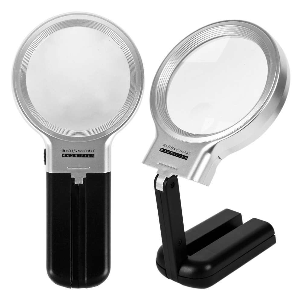 Portable Folding 10LEDs Magnifying Glass Night Table Light with Stand