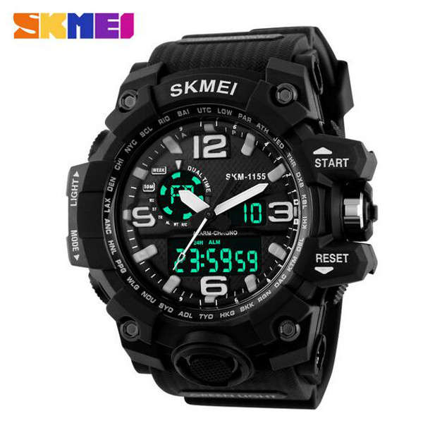SKMEI 1155 Digital Analog Double Display Water Resistance Sport Men Wrist Watch
