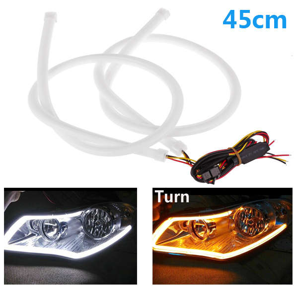 2 X 45CM Car White Turn Yellow Blue LED Turn Lights DRL Soft Tears Strips Guide Lights