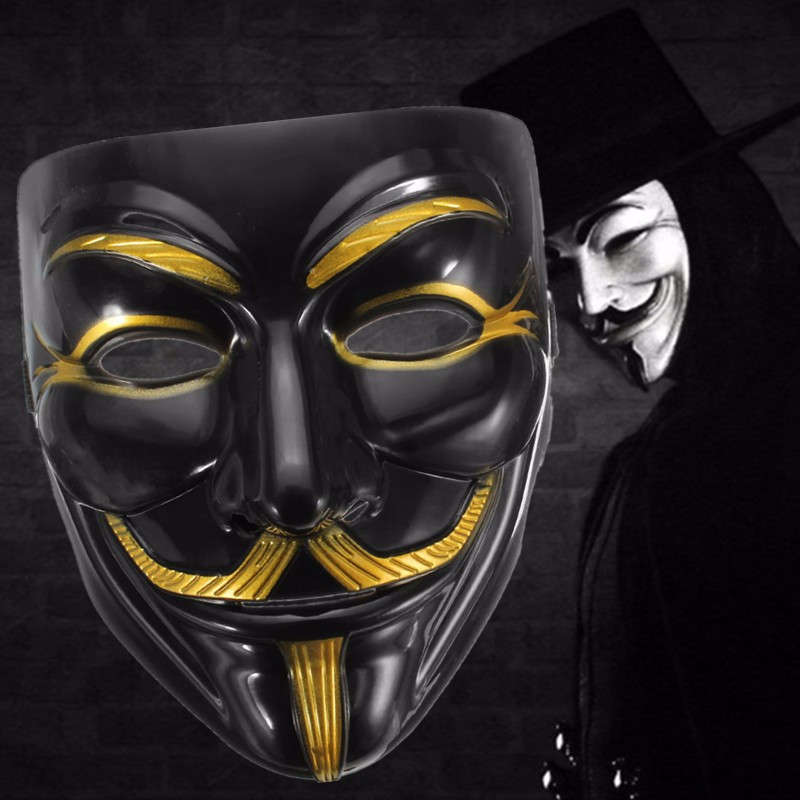Black Anonymous Mask V for Vendetta Guy Halloween Men Cosplay Costume Collectors