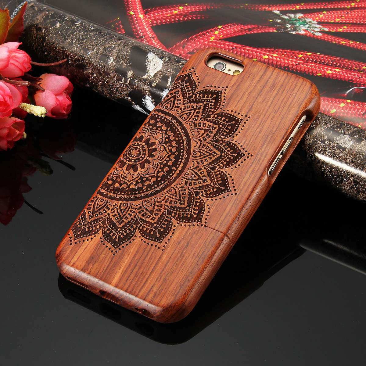 Retro Totem Carving Folk Custom Natural Wooden Bamboo Cover Case For iPhone 7 Plus 5.5 Inch