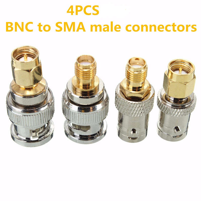 4pcs BNC Male Plug To SMA Female Jack Straight RF Connector Adapter