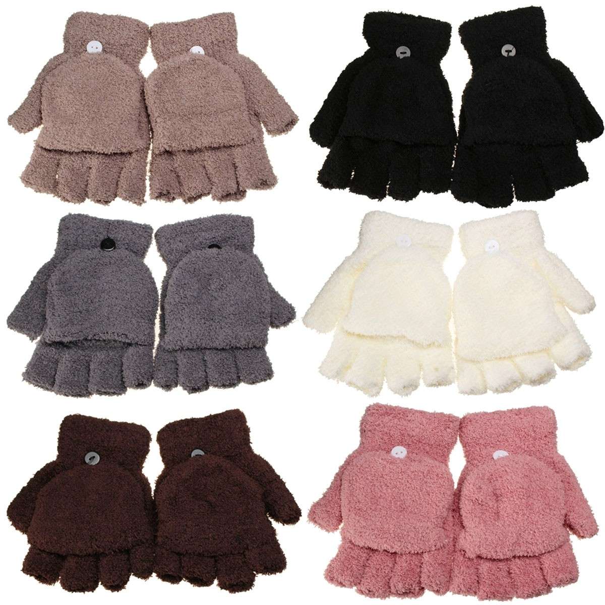 Women Ladies Winter Plush Multifunctional Fingerless Turnover Gloves Hand Wrist Warmer Mittens