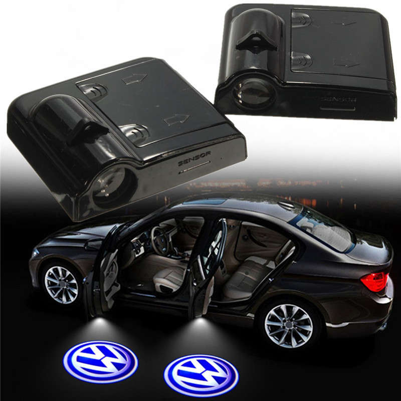 Pair Black Wireless Car Door LED Projection Projector Light Courtesy Ghost for VW