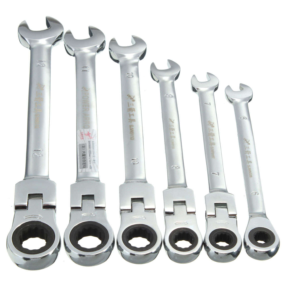 Flexible Pivoting Head Ratchet Combination Spanner Wrench Garage Metric Tool