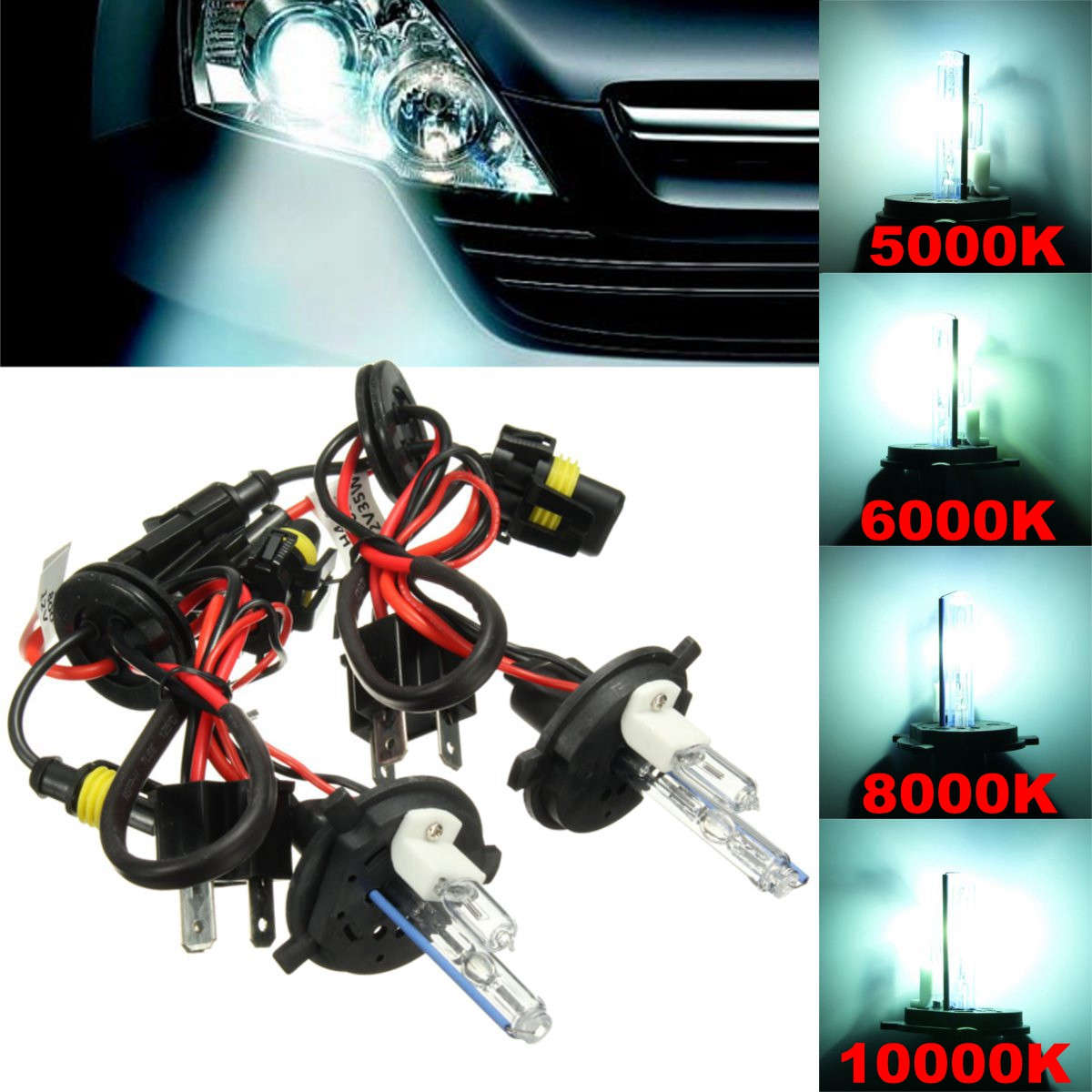 Pair H4 H4-2 35W 55W Hi-Lo Dual Beam Car Xenon Headlight HID Light Bulb Lamp Kit