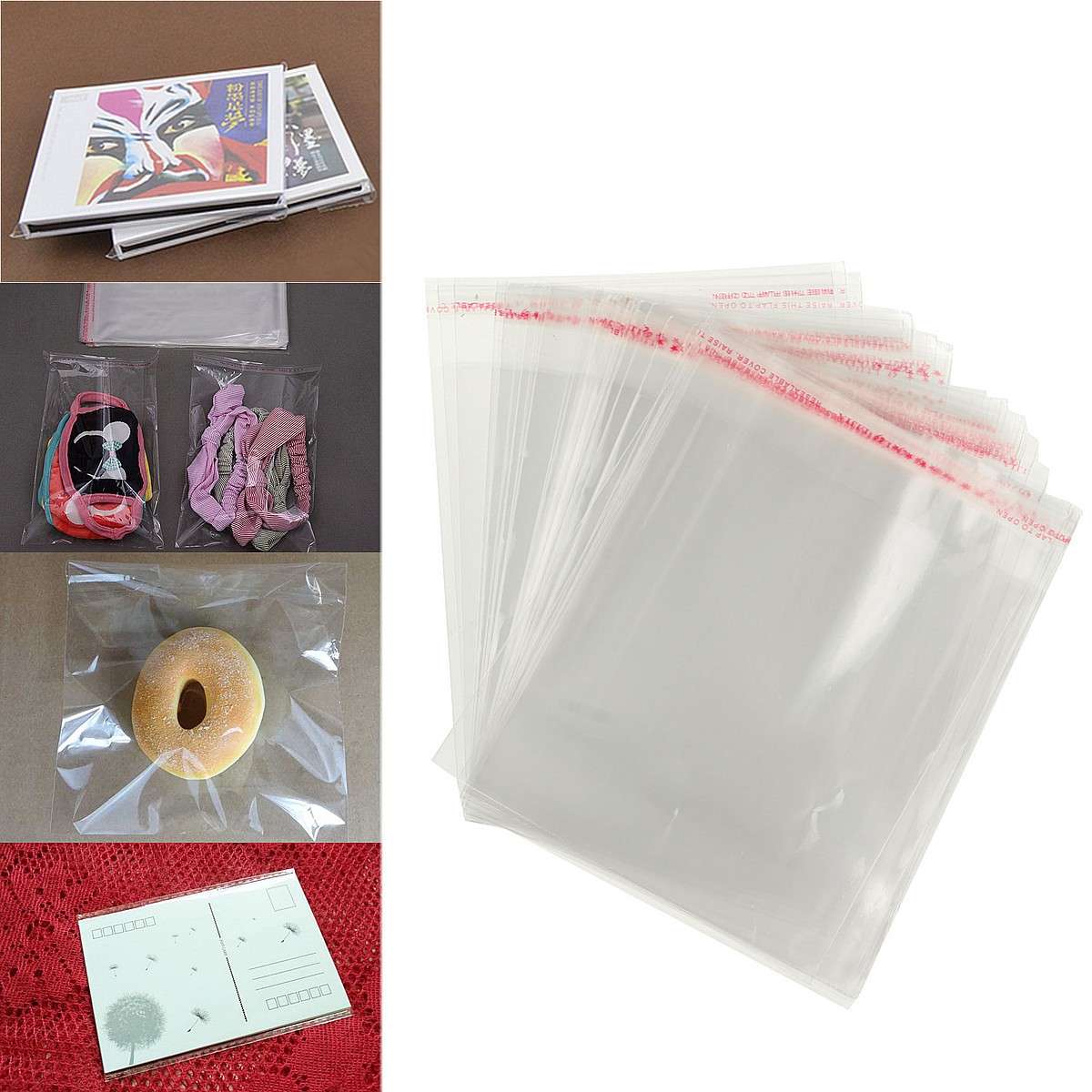 100pcs 12¿¿16cm Clear Cellophane Display Bags Self Adhesive Seal Plastic  For Card