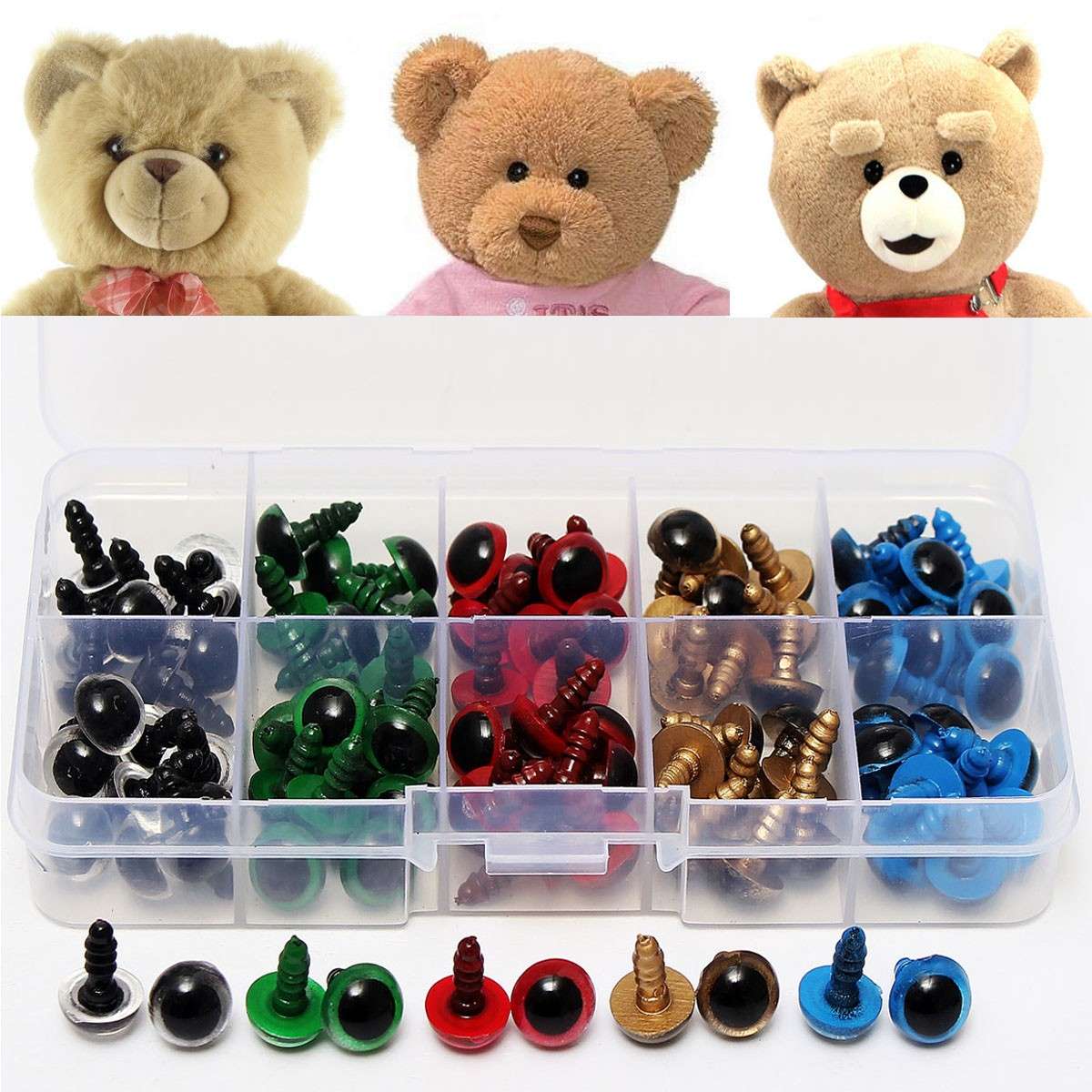 100Pcs 10mm 5Colors Plastic Safety Kid 3D Eyes Washer Toy Teddy Bear Doll Puppet Animal DIY Handmade