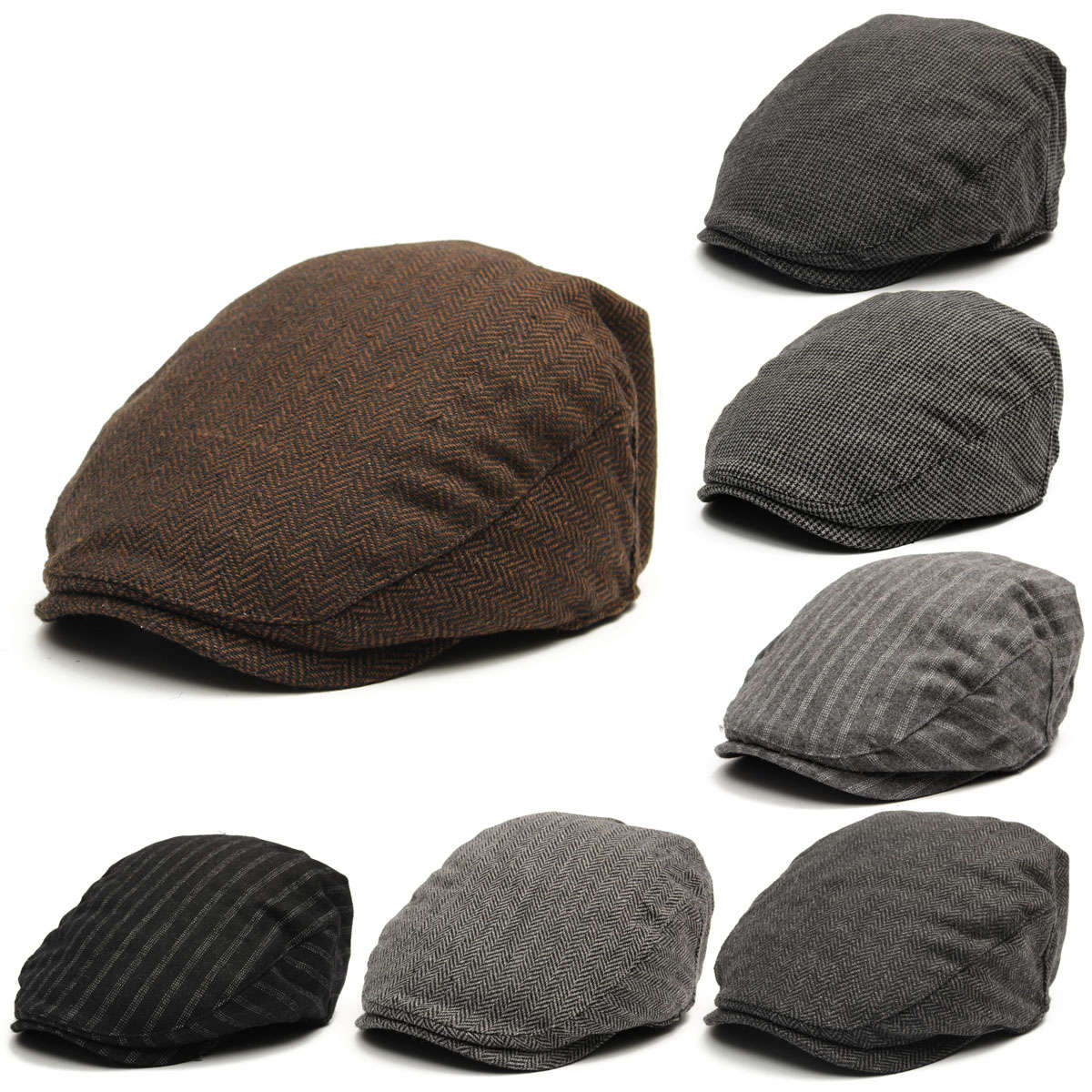 Unisex Men Women Stripe Swallow Grid Cotton Blend Newsboy Beret Hat Duckbill Golf Cabbie Cap