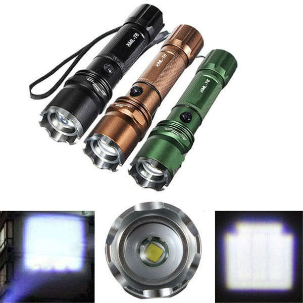XML T6 1800lumens 5 Modes Zoomable LED Flashlight 18650/AAA