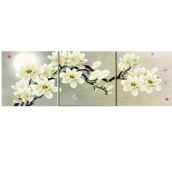 3Pcs White Orchid Combination Painting On Canvas Frameless Drawing Home Background Wall Decor