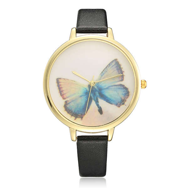 Casual Golden Color Case Lady Dress Wristwatch Leather Simple Quartz Watch