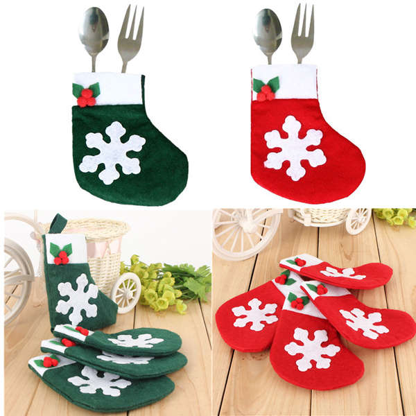 4pcs Christmas Snowflake Stockings Cutlery Decor Silverware Dinner Party Tableware