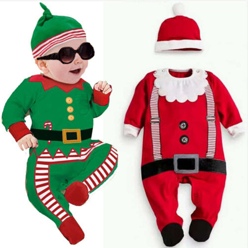2Pcs Toddler Baby Boy Girl Kids Christmas Outfits  Romper Hat Santa Set