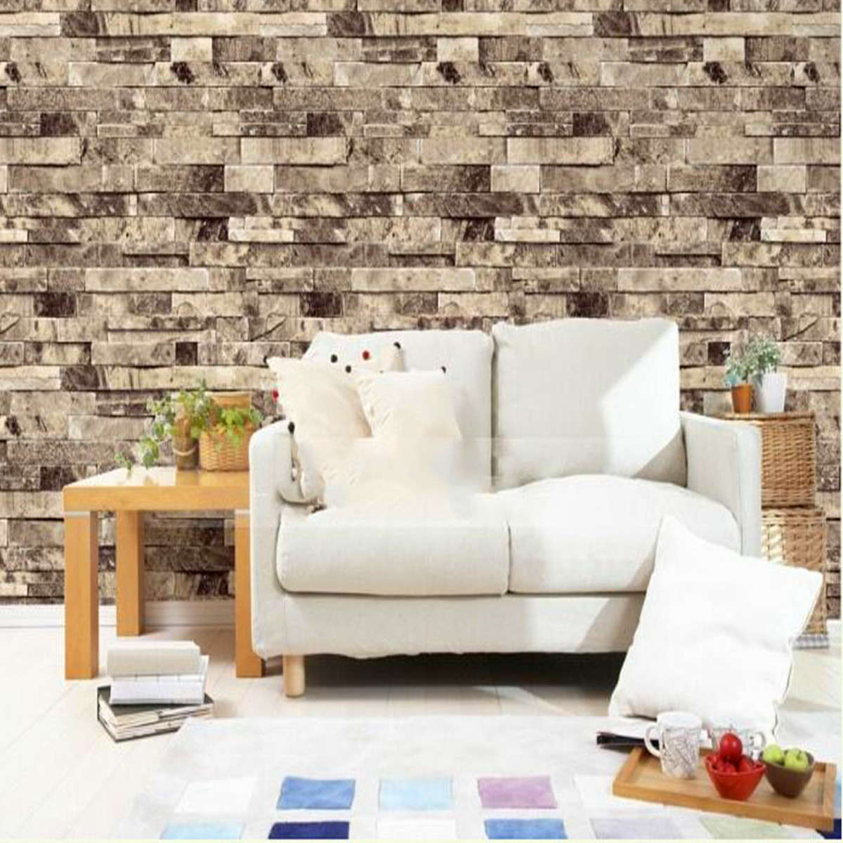 10M 3D Stack Stone Brick Tile Effect Modern Vintage Natural Embossed Vinyl Wallpaper Home Decor
