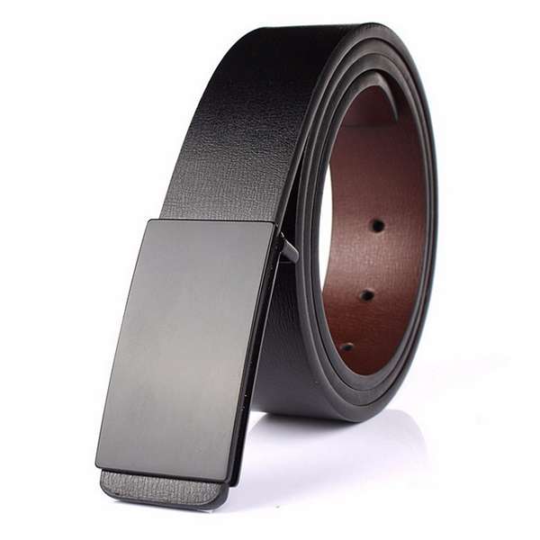 Men Black Belt Casual Faux Leather Smooth Buckle Waist Strap Belt