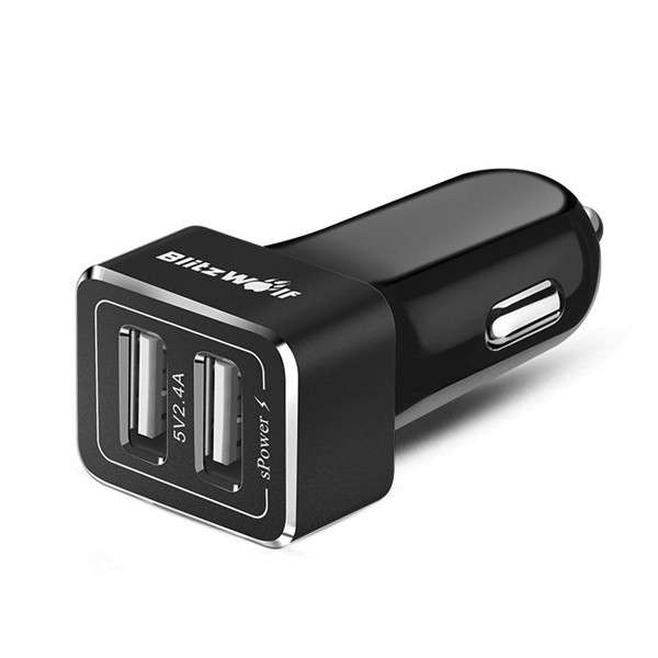 BlitzWolf&reg; BW-C4 Portable Fast Car Charger with Power3S Technology 24W 2 Port 2.4A for iPhone 6S