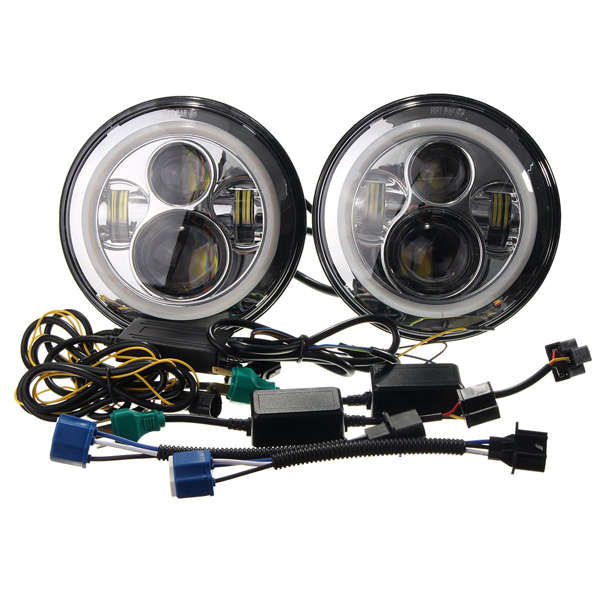 2pcs 7inch H4 H13 40W LED Chrome Headlight Halo Angel Eyes for Jeep Wrangler Unlimited JK LJ TJ