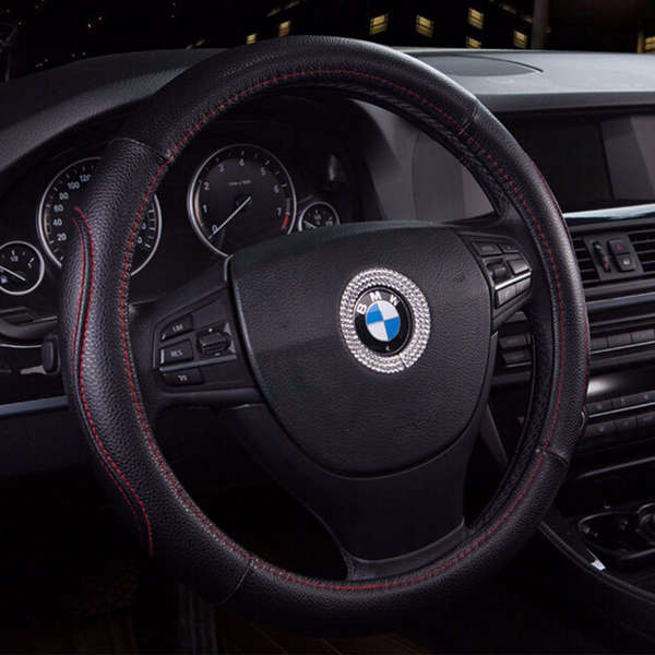 38cm Non-slip Black PU Leather Sport Car Steering Wheel Cover Protector