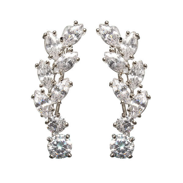 Sweet Inlay Crystal Rhinestone Leaf Ear Cuff Earrings Women Jewelry