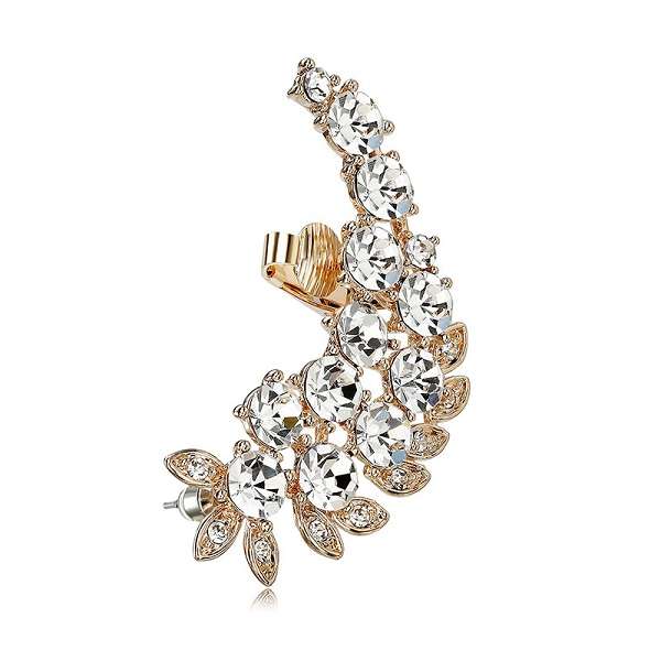 Vintage Punk Gold Rhinestone Leaf Ear Cuff Clip Earring For Women
