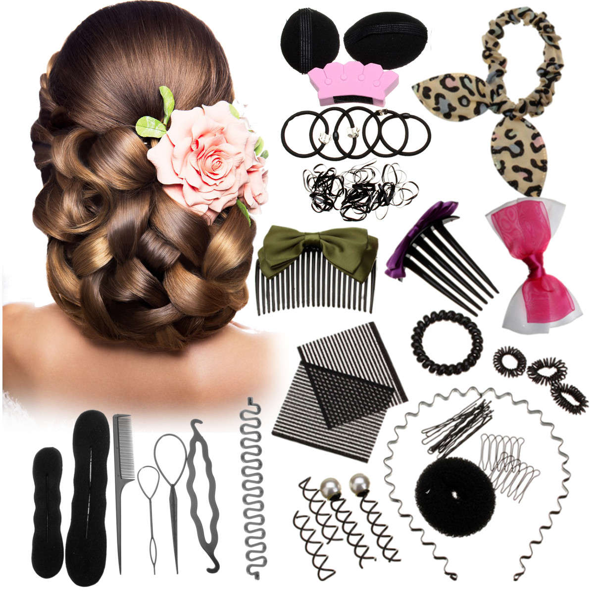 Lady Hair Clip Style Maker Pads Foam Sponge Bun Donut Hairpins Accessory Tool Kit