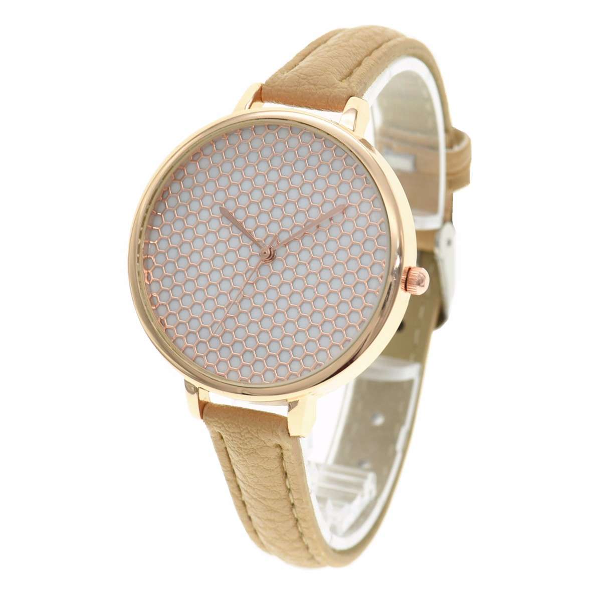 Fashion Casual Women Lady Dress Ultra Thin PU Leather Strap Grid Dial Quartz Wrist Watch