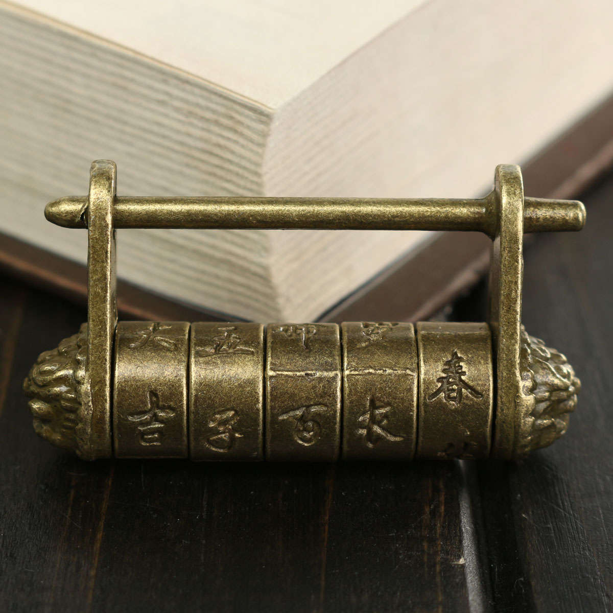 Retro Vintage Chinese Old Style Antique Carved Word Password Padlock Locks Key