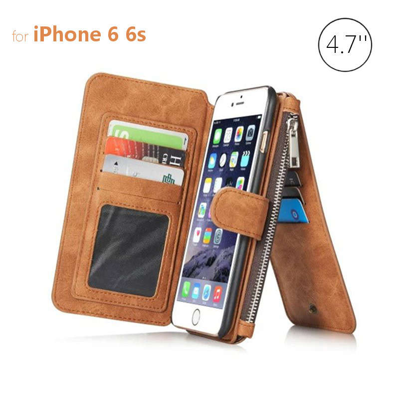 Vintage Leather Multi Function Wallet Card Pocket Zipper Flip Case Cover For Apple iPhone 6 6s 4.7