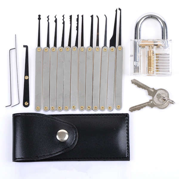Transparent Practice Padlocks with 12pcs Unlocking Lock Pick Set Key Extractor Tool Lock Pick Tools