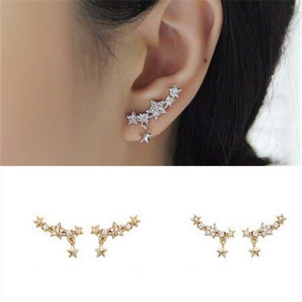 Full Rhinestone Little Stars Ear Stud Earrings For Women