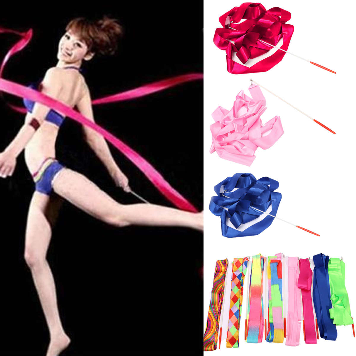4M Art Gymnastic Ballet Streamer Twirling Rod Stick Wand Dance Ribbon Rhyth