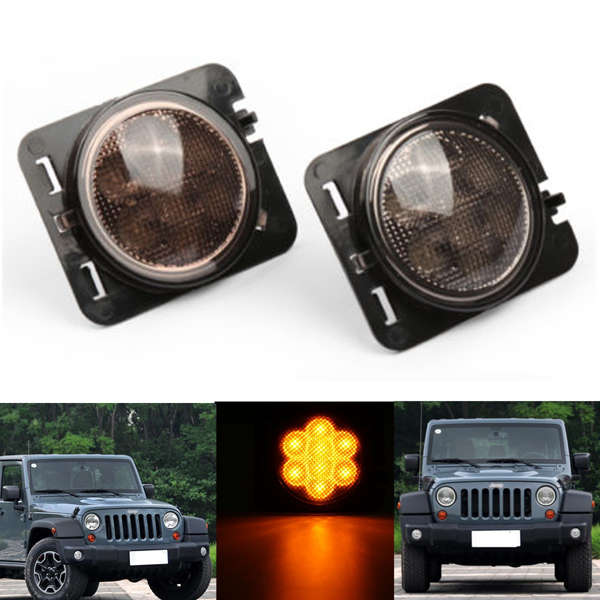 2X Smoked Amber Car LED Parking Side Marker Light Front Fender for Jeep Wrangler JK