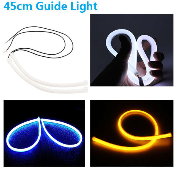 2 x 45cm Car White LED Daytime Running Lights Flexible Soft Tears Strips Guide Lights