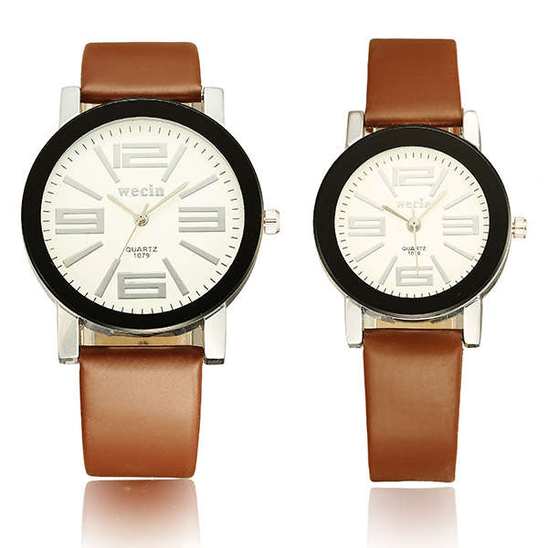Wecin 1320 PU Leather Band Analog Quartz Couple Watch #Perfect Timing