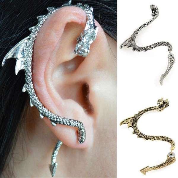 Gothic Punk Dragon Snake Ear Cuff Clip Animal Stud Earring