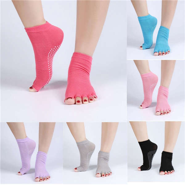 1Pair Soft Comfortable Cotton Yoga Socks Half Toe Ankle Grip Five Finger No-Slip