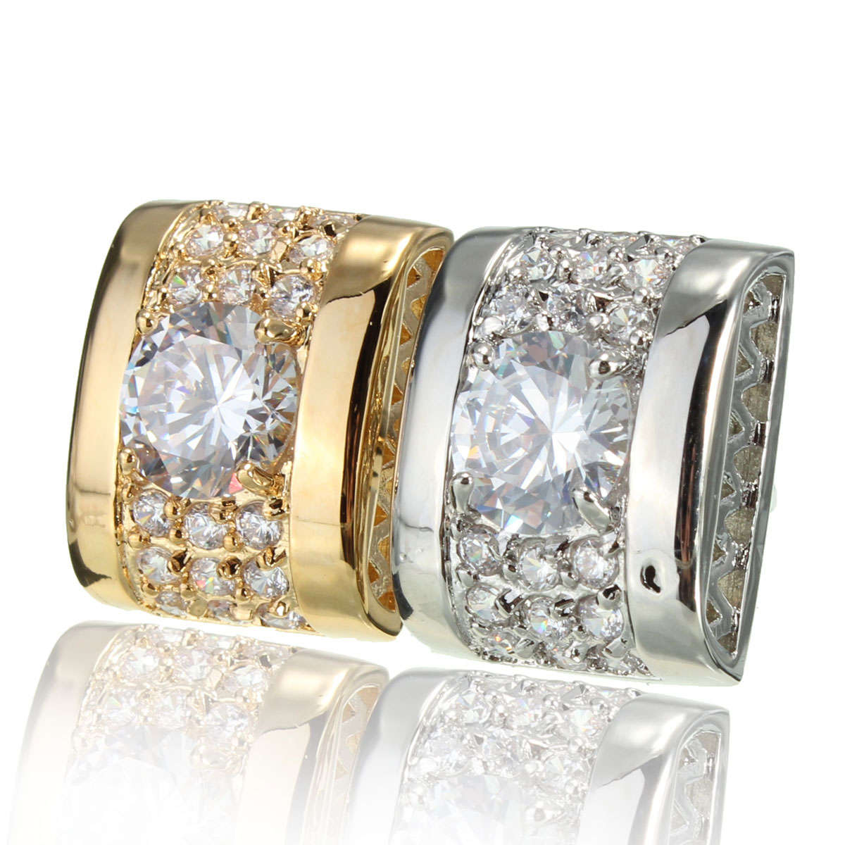 Men Male Golden White Crystal Silver Rectangle Cufflinks Wedding Party Gift Shirt Accessories